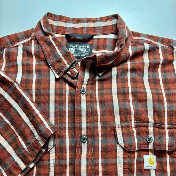 Carhartt Loose Fit Plaid Short Sleeve Shirt 3XL | 100% Cotton Workwear - Picture 3 of 8